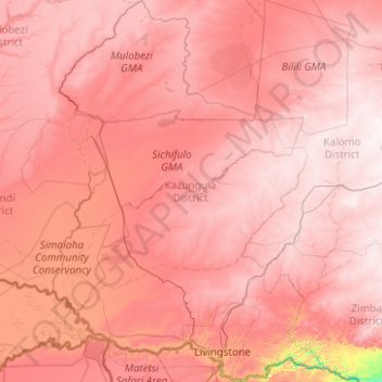 Kazungula District topographic map, elevation, terrain