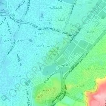 Al Azhar Park topographic map, elevation, terrain