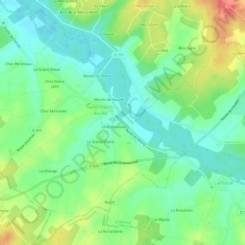 Coussac topographic map, elevation, terrain
