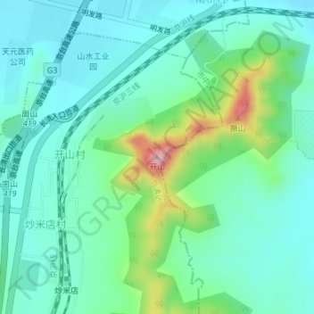 开山 topographic map, elevation, terrain