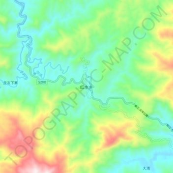 红水乡 topographic map, elevation, terrain