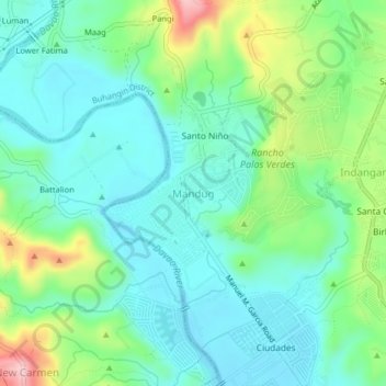 Mandug topographic map, elevation, terrain