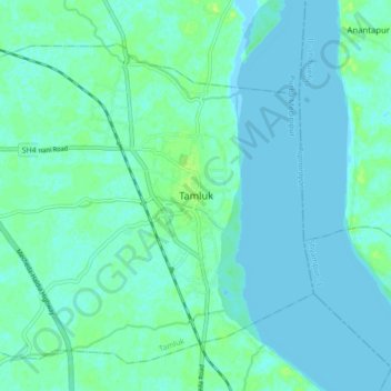 Tamluk topographic map, elevation, terrain