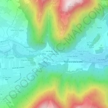 Entreverges topographic map, elevation, terrain