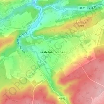 Faulx-Les Tombes topographic map, elevation, terrain