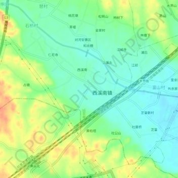 西溪南村 topographic map, elevation, terrain