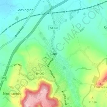 Cam topographic map, elevation, terrain