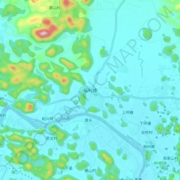 福利镇 topographic map, elevation, terrain