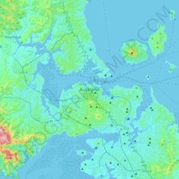 Auckland topographic map, elevation, terrain