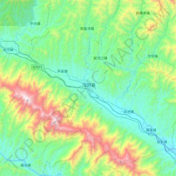 汉阴县 topographic map, elevation, terrain