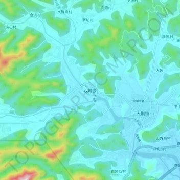 双峰乡 topographic map, elevation, terrain