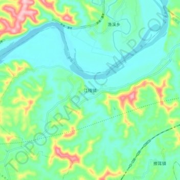 江陵镇 topographic map, elevation, terrain