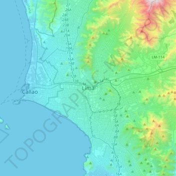 Lima topographic map, elevation, terrain