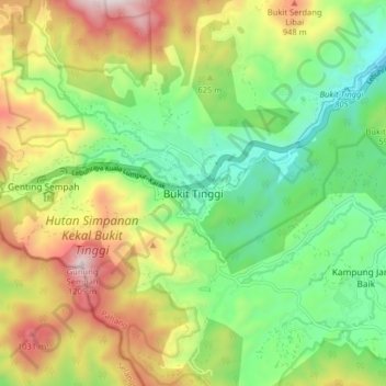 Bukit Tinggi topographic map, elevation, terrain