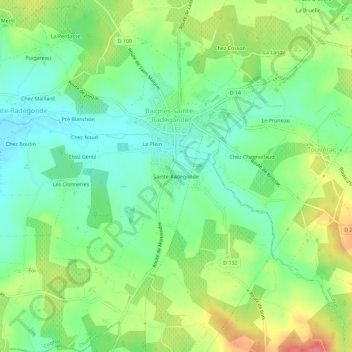 Sainte-Radegonde topographic map, elevation, terrain