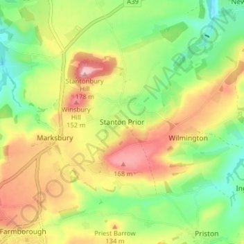 Stanton Prior topographic map, elevation, terrain