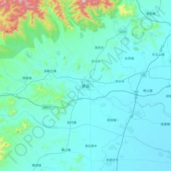 易县 topographic map, elevation, terrain