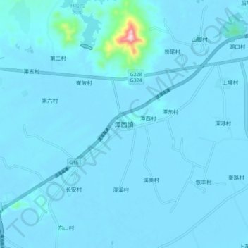 潭西镇 topographic map, elevation, terrain