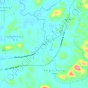 Tawar topographic map, elevation, terrain