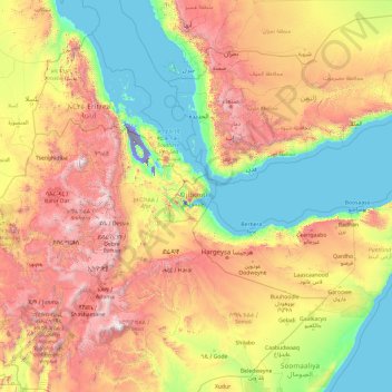 Djibouti topographic map, elevation, terrain
