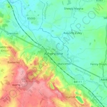 Atherstone topographic map, elevation, terrain