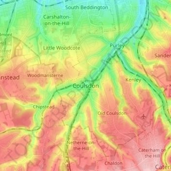 Coulsdon topographic map, elevation, terrain