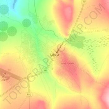 Mbala topographic map, elevation, terrain