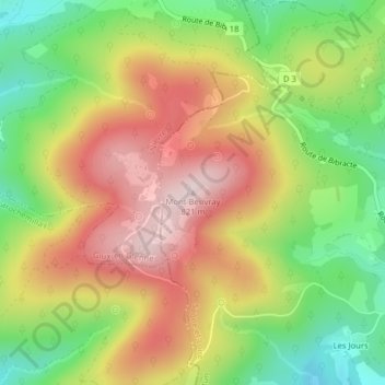 Mont Beuvray topographic map, elevation, terrain