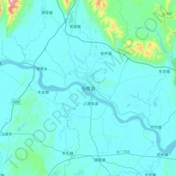 平南县 topographic map, elevation, terrain