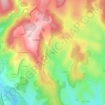 Vaudier topographic map, elevation, terrain