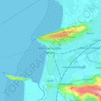 Weston-super-Mare topographic map, elevation, terrain