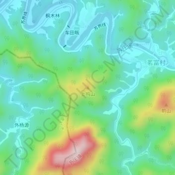 上坞山 topographic map, elevation, terrain