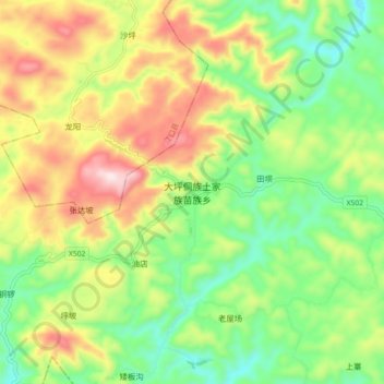 大坪侗族土家族苗族乡 topographic map, elevation, terrain