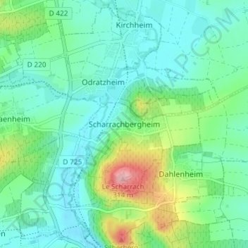 Scharrachbergheim topographic map, elevation, terrain