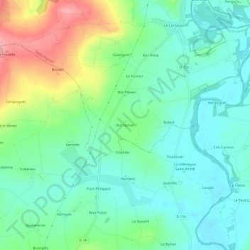 Bot Nohen topographic map, elevation, terrain