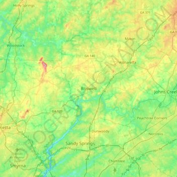 Roswell topographic map, elevation, terrain