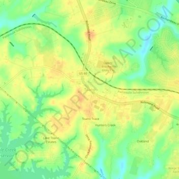 Toano topographic map, elevation, terrain