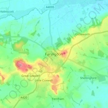 Faringdon topographic map, elevation, terrain