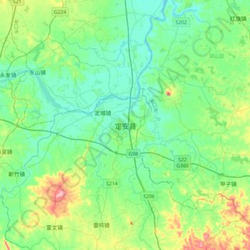 定安县 topographic map, elevation, terrain