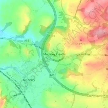 Madeley Heath topographic map, elevation, terrain