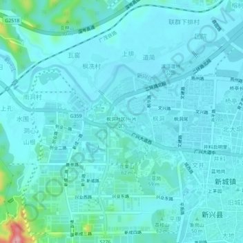 枫洞社区(一片区) topographic map, elevation, terrain