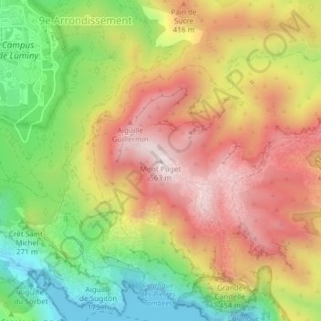 Mont Puget topographic map, elevation, terrain