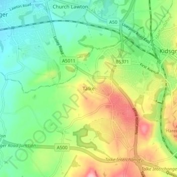 Talke topographic map, elevation, terrain