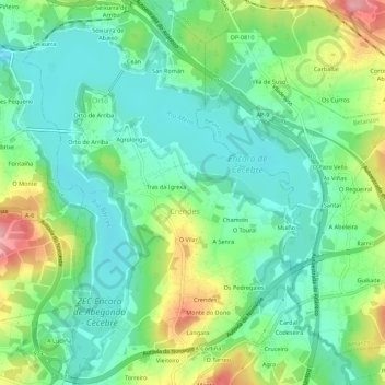 O Covelo topographic map, elevation, terrain