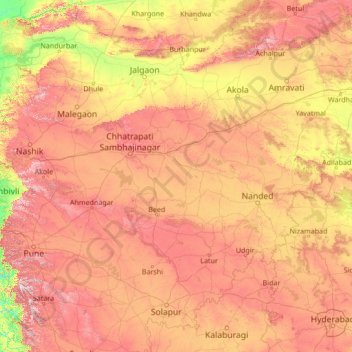 Maharashtra topographic map, elevation, terrain