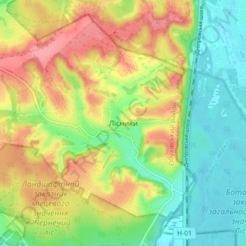 Лесники topographic map, elevation, terrain