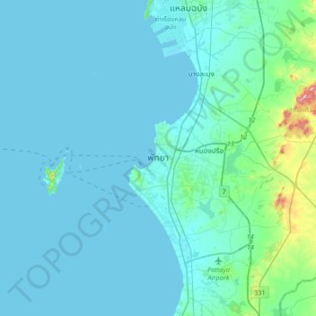 Pattaya topographic map, elevation, terrain