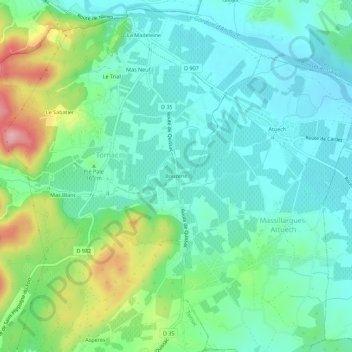 Bouzene topographic map, elevation, terrain