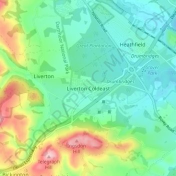 Liverton Coldeast topographic map, elevation, terrain