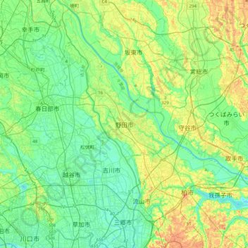 野田市 topographic map, elevation, terrain